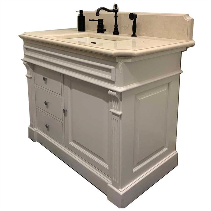 Beige Marble Single Sink Bathroom Vanity