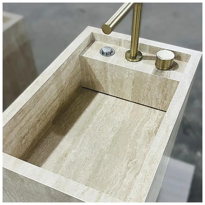 Beige Travertine Pedestal Freestanding Basins